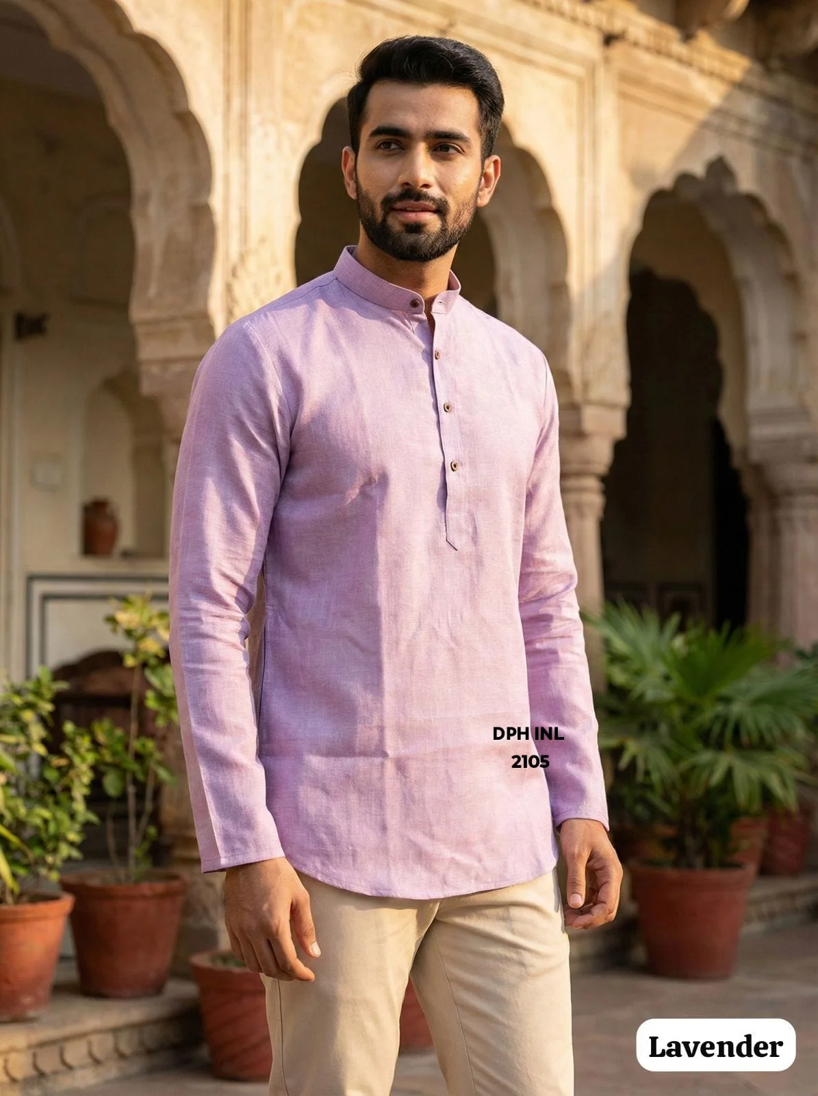 Mandarin Collar Solid Cotton Linen Short Kurta